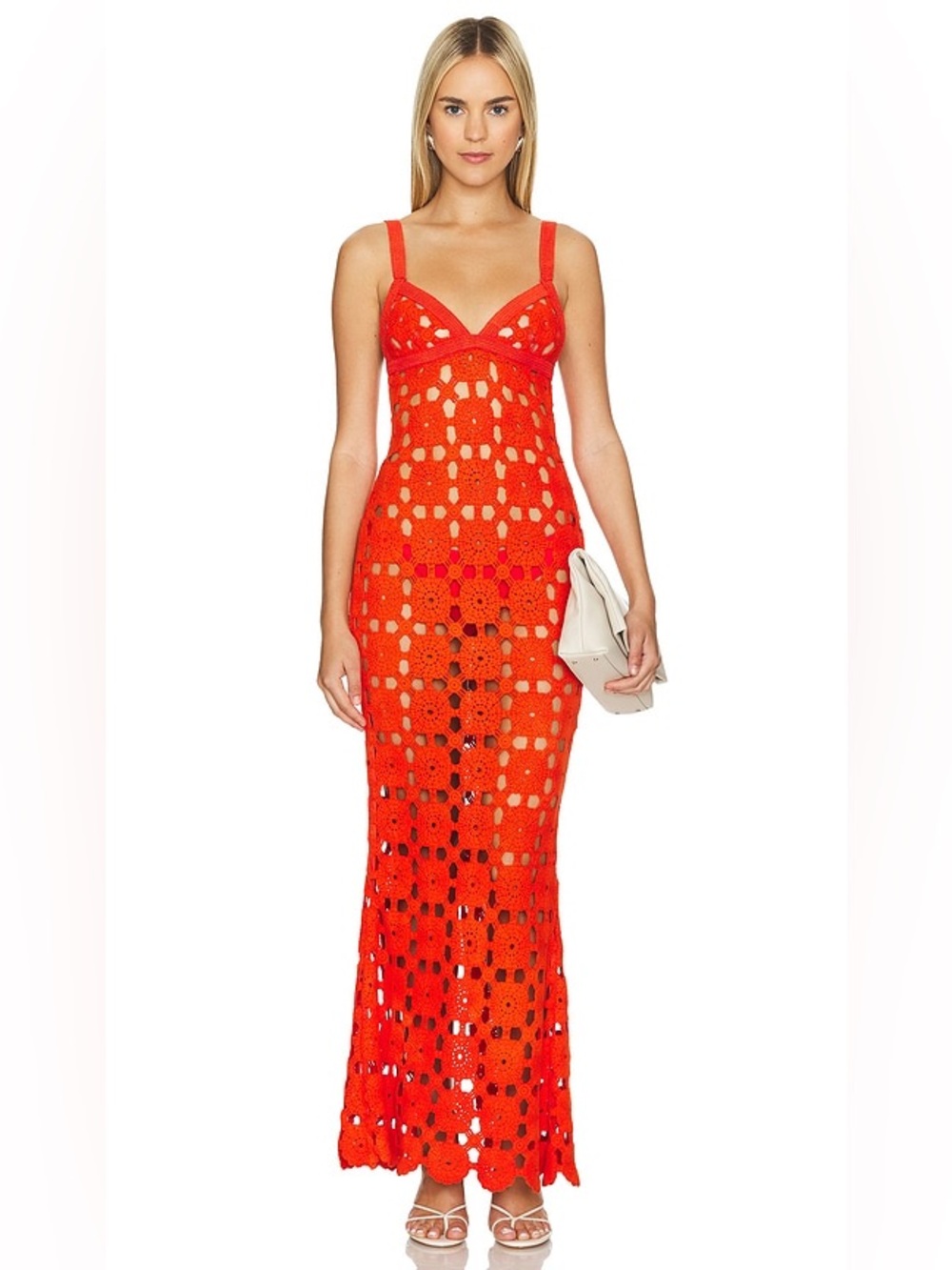 Sau Lee Mila Crochet Dress in Orange size 4